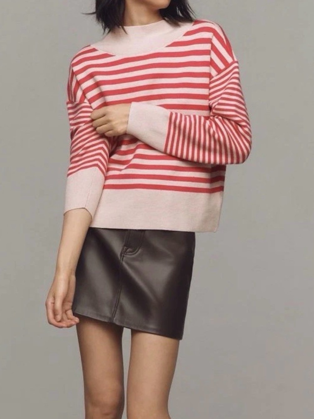 MAEVE ANTHROPOLOGIE PINK TAN STRIPE CARYS MOCK NECK PULLOVER SWEATER WOMENS XS - Picture 2 of 10